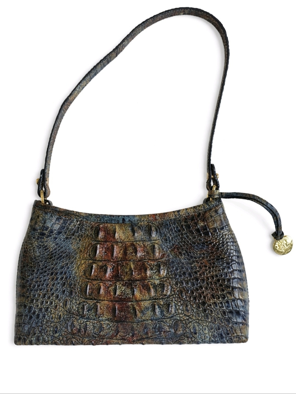 Brahmin Bag Anytime Mini Melbourne Brown Green Blue Leather NEW